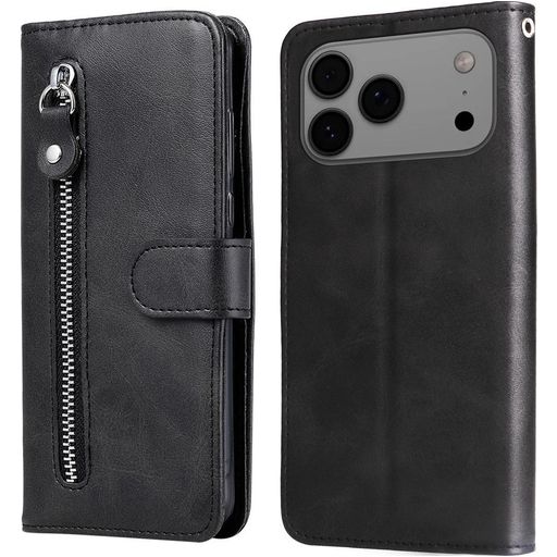 Mobigear Zipper Housse iPhone 17 Pro Max Etui Porte-Monnaie - Noir