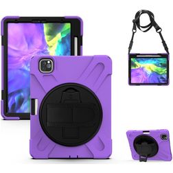 Mobigear SureGrip XGuard Coque iPad Air 4 (2020) Coque arrière en Plastique rigide,Silicone + Porte-crayon + Bandoulière + Support Amovible - Noir / Violet
