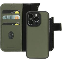 Mobiparts iPhone 15 Pro MagSafe Coque Cuir véritable Étui 2en1 avec coque amovible Portefeuille - Vert