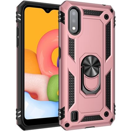 Mobigear Armor Ring Coque Samsung Galaxy A01 Coque arrière Rigide Anti-Chocs avec Anneau-Support - Rose doré