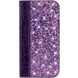 Mobigear Croco Glitter Housse Motorola One Power Etui Porte-Monnaie - Violet