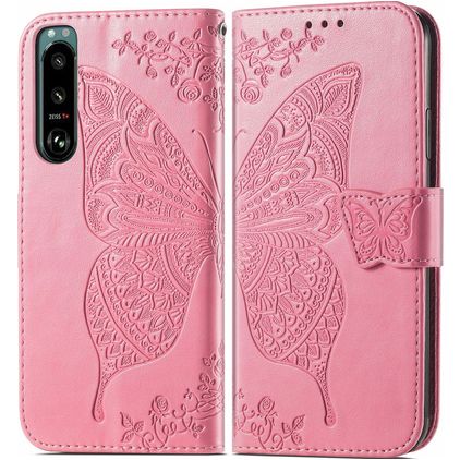 Mobigear Butterfly Housse Sony Xperia 5 IV Etui Porte-Monnaie - Rose