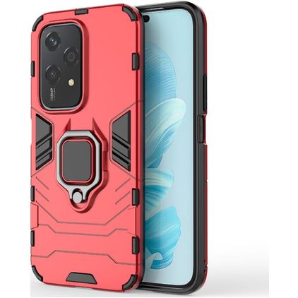 Mobigear Armor Ring HONOR 200 Lite Plastique rigide Coque arrière Antichoc avec bague de maintien - Rouge