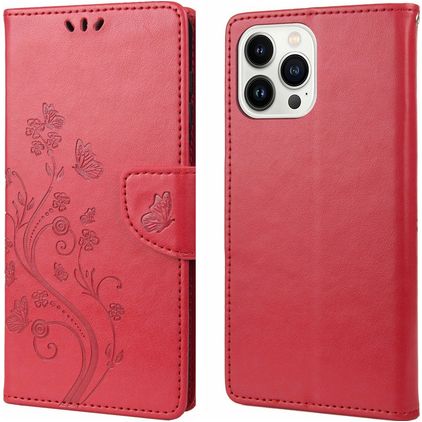 Mobigear Flowers Housse iPhone 14 Pro Max Etui Porte-Monnaie - Rouge