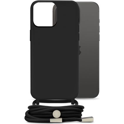 Mobilize Lanyard Gelly iPhone 15 Pro Max Coque avec cordon en TPU Souple - Noir