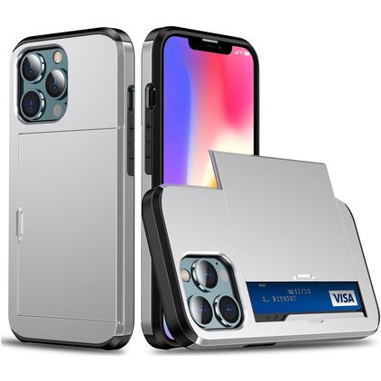Mobigear Card Coque iPhone 13 Mini Coque arrière Rigide Anti-Chocs avec Porte-Cartes - Argent