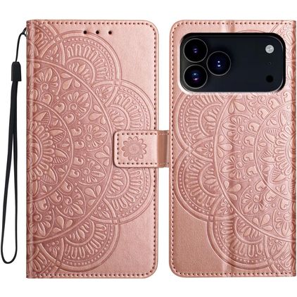 Mobigear Mandala iPhone 18 Pro Max Étui Portefeuille - Rose doré