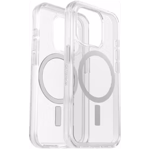 OtterBox Symmetry Plus Coque Transparente iPhone 15 Pro MagSafe Coque arrière Rigide Anti-Chocs - Transparent
