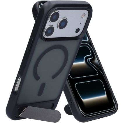 Mobiparts Hardcover iPhone 17 Pro Max MagSafe Plastique rigide Coque arrière avec béquille - Satin Black