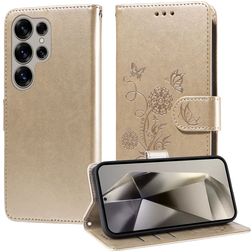 Mobigear Flowers Housse Samsung Galaxy S25 Ultra Etui Porte-Monnaie - Or