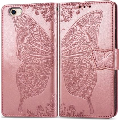 Mobigear Butterfly Housse iPhone SE (2022) Etui Porte-Monnaie - Rose doré