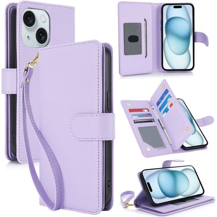 Mobigear Wallet Housse iPhone 15 Etui Porte-Monnaie - Violet