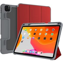 Mutural Tri-Fold Tough Coque iPad Pro 11 Pouces (2021) Etui + Porte-crayon - Noir / Rouge