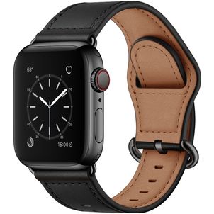 Mobigear Venezia Bracelet Cuir Apple Watch Fermeture boucle ardillon - 42/41/40/38 mm - Noir