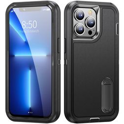 Mobigear Rugged Stand Coque iPhone 14 Pro Coque arrière Rigide Anti-Chocs avec Support Amovible - Noir