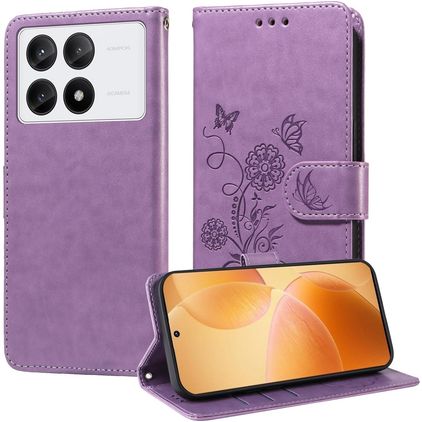 Mobigear Flowers Housse POCO X6 Pro Etui Porte-Monnaie - Violet