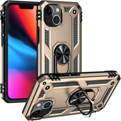 Mobigear Armor Ring Coque iPhone 14 Plus Coque arrière Rigide Anti-Chocs avec Anneau-Support - Or