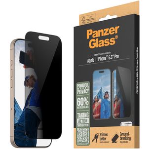 PanzerGlass Ultra-Wide Fit iPhone 16 Pro Verre trempé Protection d'écran Anti-espion - Compatible coque - Noir