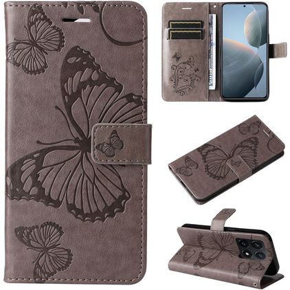 Mobigear Butterfly Housse Xiaomi 14T Etui Porte-Monnaie - Gris