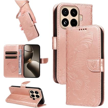 Mobigear Butterfly Housse Xiaomi 15T Pro Etui Porte-Monnaie - Rose doré