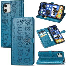 Mobigear Cat and Dog Housse iPhone 12 Pro Etui Porte-Monnaie - Bleu