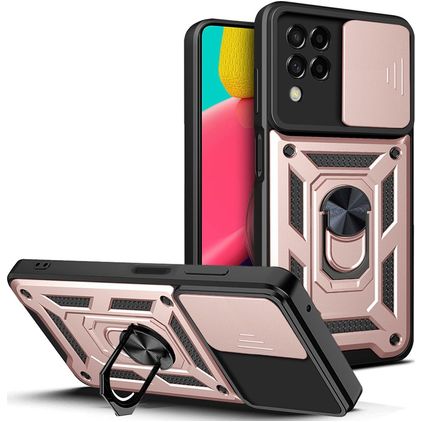 Mobigear Armor Ring Cam Slide Coque Samsung Galaxy M53 Coque arrière Rigide Anti-Chocs avec Anneau-Support - Rose doré