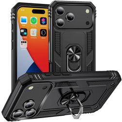 Mobigear Armor Ring Coque iPhone 18 Pro Max Coque arrière Rigide Anti-Chocs avec Anneau-Support - Noir