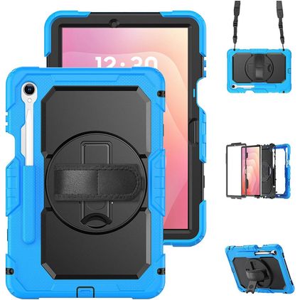 Mobigear SureGrip XGuard Coque Samsung Galaxy Tab S11 Coque arrière en Plastique rigide,Silicone + Porte-crayon + Bandoulière + Support Amovible - Bleu