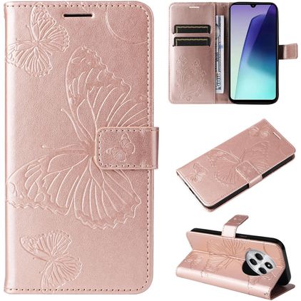 Mobigear Butterfly Housse Xiaomi Redmi 14C Etui Porte-Monnaie - Rose doré