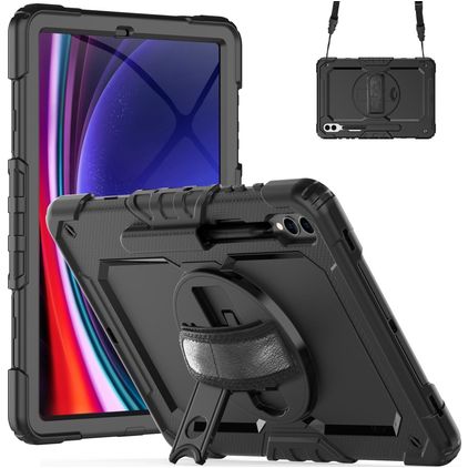 Mobigear SureGrip Xtreme Coque Samsung Galaxy Tab S10 Plus Coque arrière en Plastique rigide,Silicone + Porte-crayon + Bandoulière + Support Amovible - Noir
