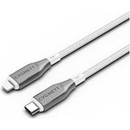 Cygnett Armoured Braided - Câble USB-C vers Apple Lightning MFI 2 mètres - Blanc