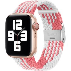 Mobigear Braided Bracelet Nylon Apple Watch Fermeture à pince - 49/46/45/44 mm - Blanc / Rose