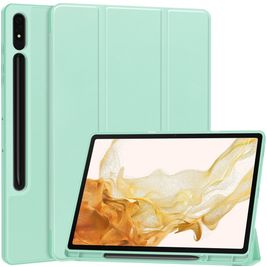 Mobigear Tri-Fold Gel Coque Samsung Galaxy Tab S9 Plus Etui en TPU,Similicuir + Porte-crayon - Turquoise
