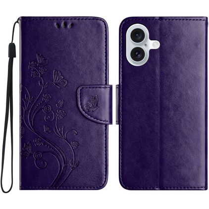 Mobigear Flowers Housse iPhone 16 Plus Etui Porte-Monnaie - Violet