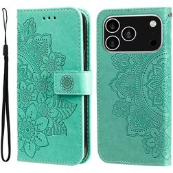 Mobigear Flowers iPhone 17 Pro Étui Portefeuille - Vert