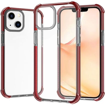 Mobigear Full Bumper Coque iPhone 14 Coque arrière Rigide Anti-Chocs - Transparent / Rouge