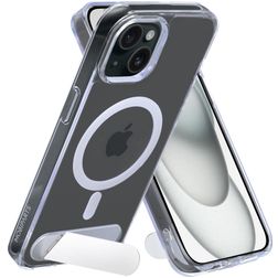 Mobiparts Hardcover Transparent iPhone 15 MagSafe Plastique rigide Coque arrière avec béquille - Transparent