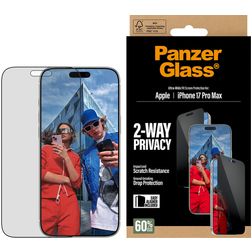 PanzerGlass Ultra-Wide Fit iPhone 17 Pro Max Verre trempé Protection d'écran Anti-espion - Compatible coque + Cadre de pose - Noir