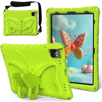 Mobigear Butterfly Coque iPad Air 11 Pouces (2026) Coque arrière en EVA + Bandoulière + Support Amovible - Vert