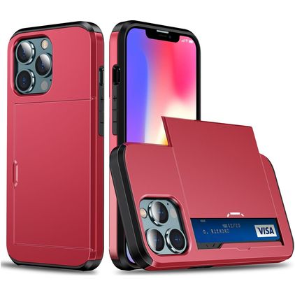 Mobigear Card Coque iPhone 13 Mini Coque arrière Rigide Anti-Chocs avec Porte-Cartes - Rouge