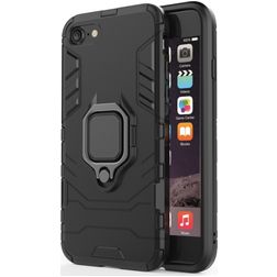 Mobigear Armor Ring Coque iPhone SE (2022) Coque arrière Rigide Anti-Chocs avec Anneau-Support - Noir