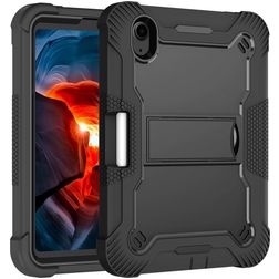 Mobigear ShieldStand Coque iPad Mini 7 (2024) Coque arrière en Plastique rigide,Silicone + Porte-crayon + Support Amovible - Noir