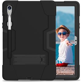 Xccess Survivor Essential Coque Samsung Galaxy Tab S9 Coque arrière en Plastique rigide,Silicone + Porte-crayon + Support Amovible - Noir