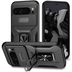 Mobigear Armor Ring Cam Slide Coque Google Pixel 9 Pro XL Coque arrière Rigide Anti-Chocs avec Anneau-Support et Protecteur Lentilles - Noir