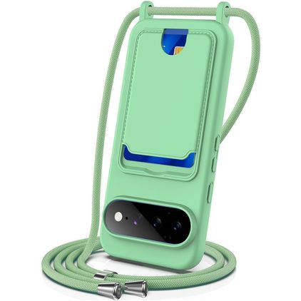 Mobigear Lanyard Card Google Pixel 11 Pro XL Coque avec cordon en Silicone et Porte-Cartes - Vert