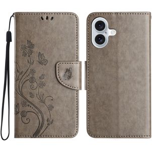 Mobigear Flowers Housse iPhone 16 Plus Etui Porte-Monnaie - Gris