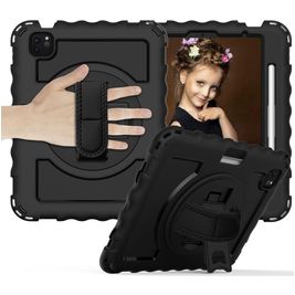 Mobigear SureGrip Xtreme Coque iPad Air 5 (2022) Coque arrière en Plastique rigide,Silicone + Porte-crayon + Bandoulière + Support Amovible - Noir