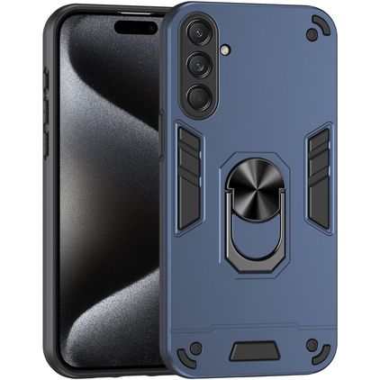 Mobigear Armor Ring Coque Samsung Galaxy M55 Coque arrière Rigide Anti-Chocs avec Anneau-Support - Bleu