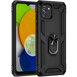 Mobigear Armor Ring Coque Samsung Galaxy A03 Coque arrière Rigide Anti-Chocs avec Anneau-Support - Noir