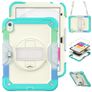 Mobigear SureGrip Xtreme Coque iPad 10 (2022) Coque arrière en Plastique rigide,Silicone + Bandoulière + Support Amovible - Blanc / Turquoise